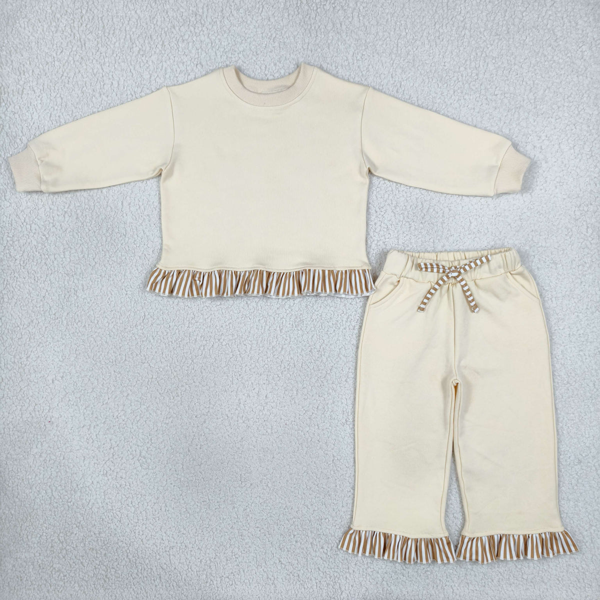 RTS NO MOQ Sibling fleece Baby Girls Cute Solid Color Long Sleeve Top Pockets Pants Sweater Clothes Set