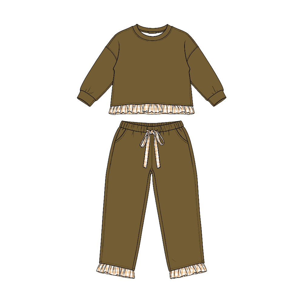(Preorder new) No moq aby Girls Solid Long Sleeve Pocket Sweatshirt Pants Casual Clothes Set