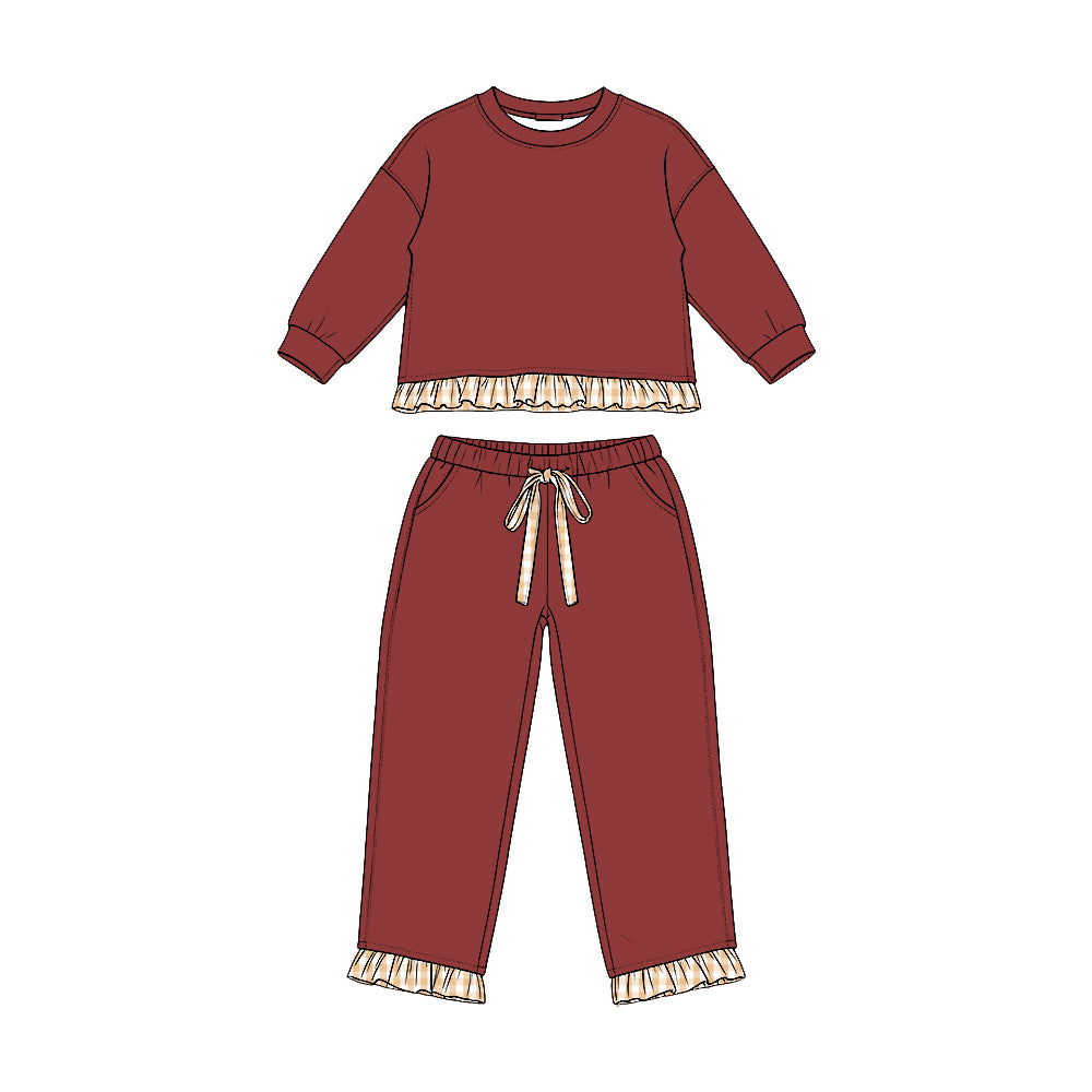 (Preorder new) No moq aby Girls Solid Long Sleeve Pocket Sweatshirt Pants Casual Clothes Set