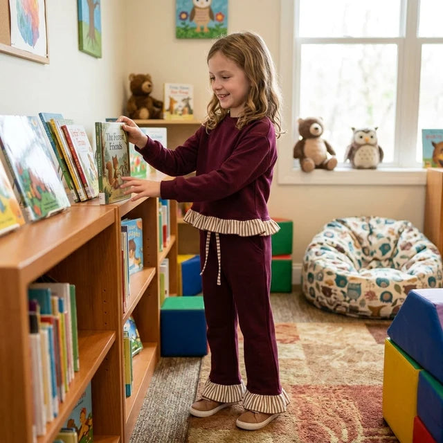RTS NO MOQ （In stock）cotton GLP3647 Sweatshirt Material Kids Girls Maroon Long Sleeve Top Pockets Pants Sweatshirt Set