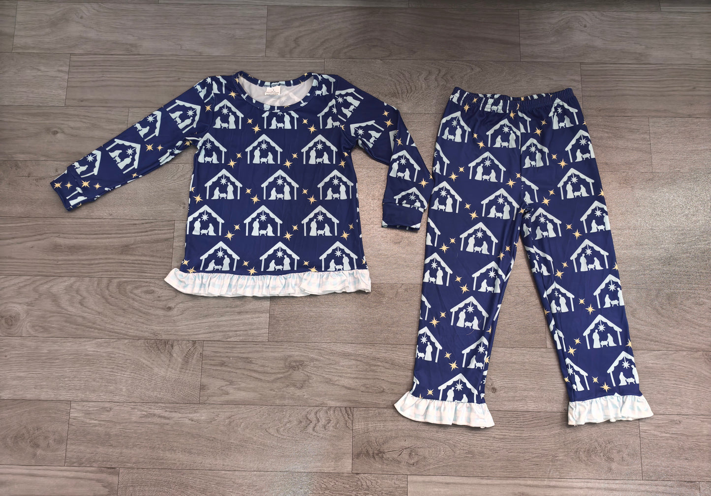 GLP3659 Sample No Moq Baby Girls Stars Nativity Top Ruffle Pant Clothes Set
