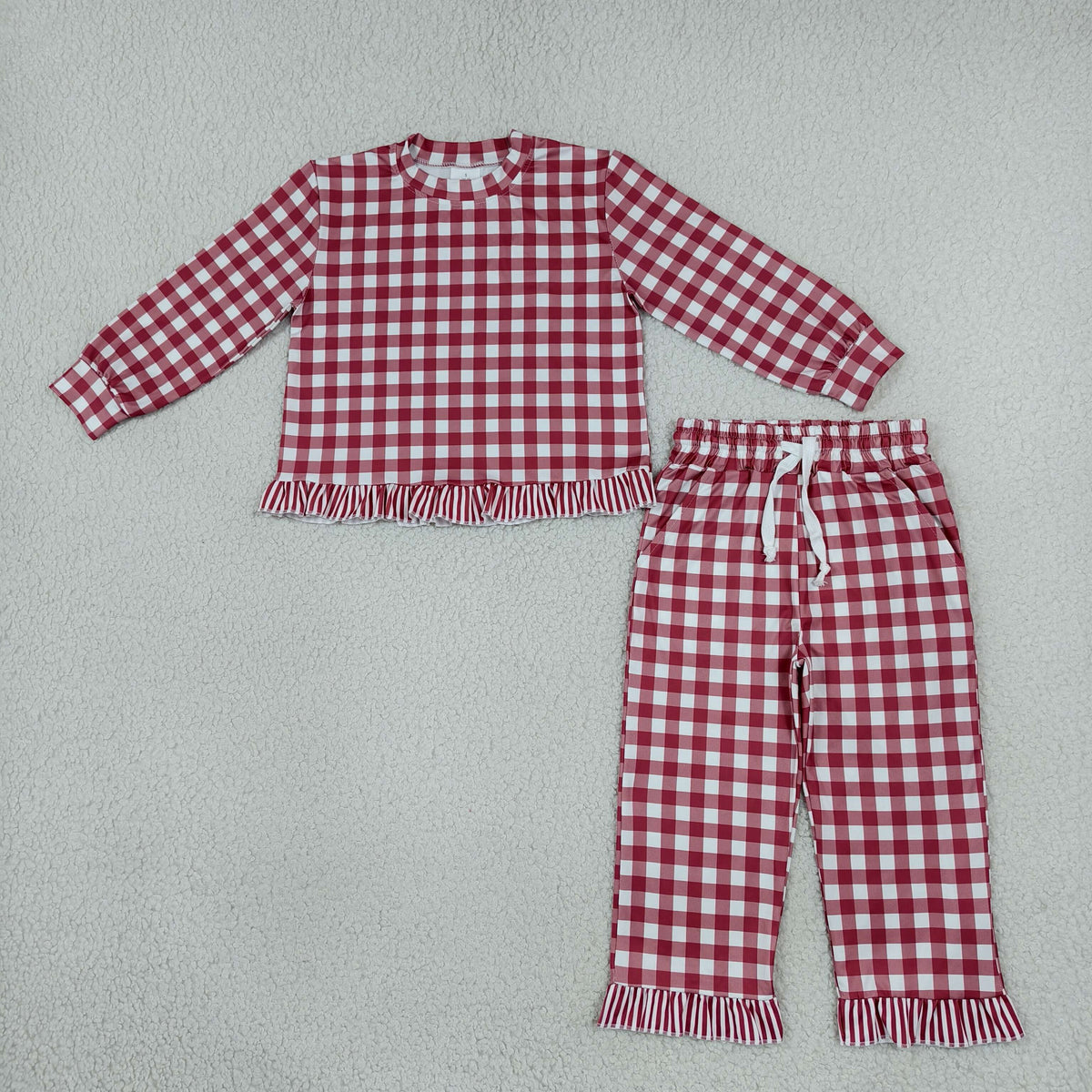 RTS NO MOQ （In stock）milk silk GLP3675 Baby Girls Long Sleeve Plaid Checked Top Ruffle Pant Outfit