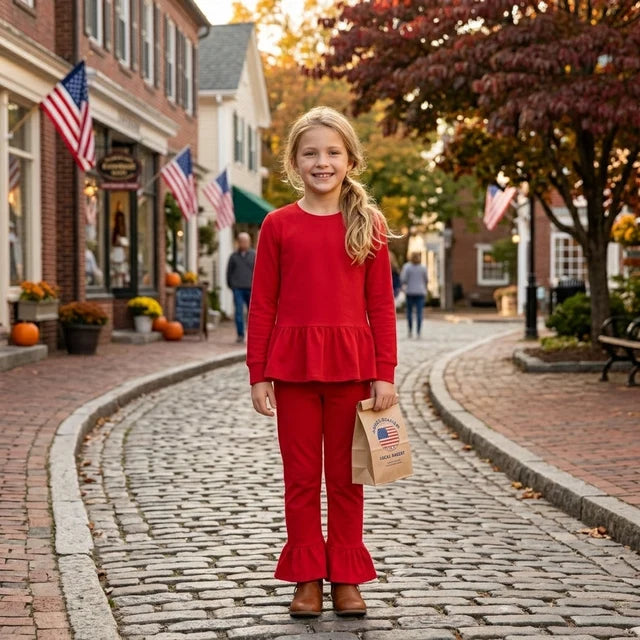 RTS NO MOQ （In stock）cotton GLP3749 Baby Girls Red Long Sleeve Tunic Ruffle Pant Set