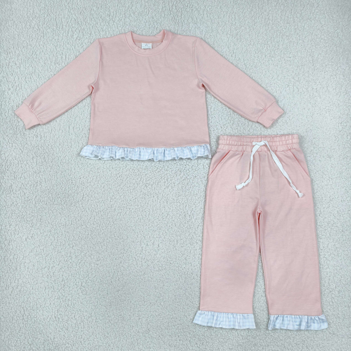 RTS NO MOQ （In stock）cotton GLP3754 Baby Girls Pink Long Sleeve Stripe Top Ruffle Pant Casual Outfit