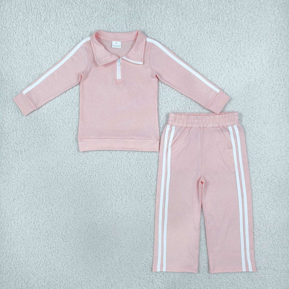 RTS NO MOQ （In stock）cotton GLP3860 Baby Girls Pink Long Sleeve Zip Pullovers Pockets Pant Cotton Casual Set