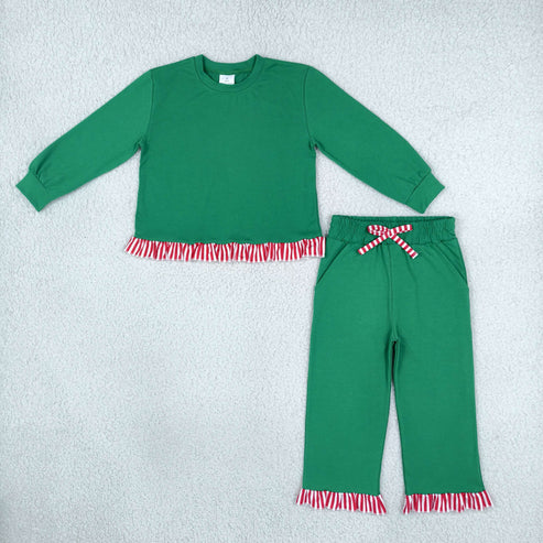 RTS NO MOQ Sibling Cotton Baby Girls christmas Long Sleeve Scallop Tunic Ruffle Pant Set