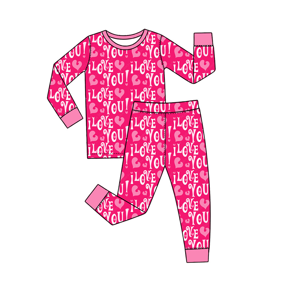(Preorder new) No moq Baby Girls Pink I Love You Heart Long Sleeve Family Matching Valentine Pajamas Sets