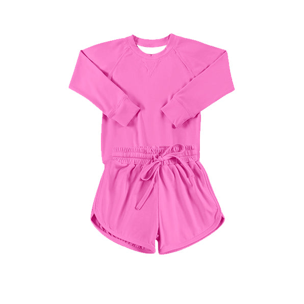 pre order  Light Blue Long Sleeve Yoga Top Shorts Set for Kids Girls - Comfortable Breathable Children's Active Wear