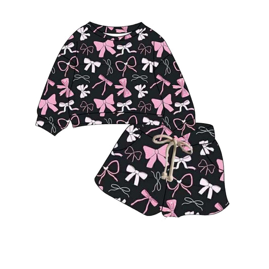 9.26 GLS0015 Pre order No Moq Baby Girls Pink Bows Plaid Top Pockets Shorts Clothes Sets