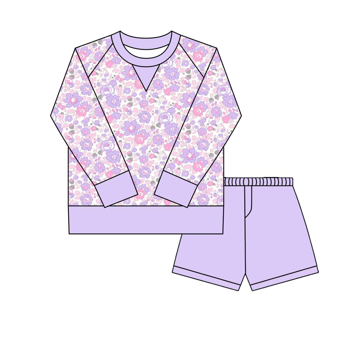 10.1 GLS0024 Pre order No Moq Yoga fabric Baby Girls Lavender Pink Floral Long Sleeve Top Shorts Yoga Clothes Sets