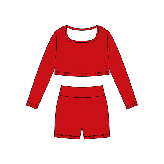 10.29 GLS0039 Pre order No Moq Yoga fabric Baby Girls Red Long Sleeve Shirts Top Shorts Yoga Clothes Sets