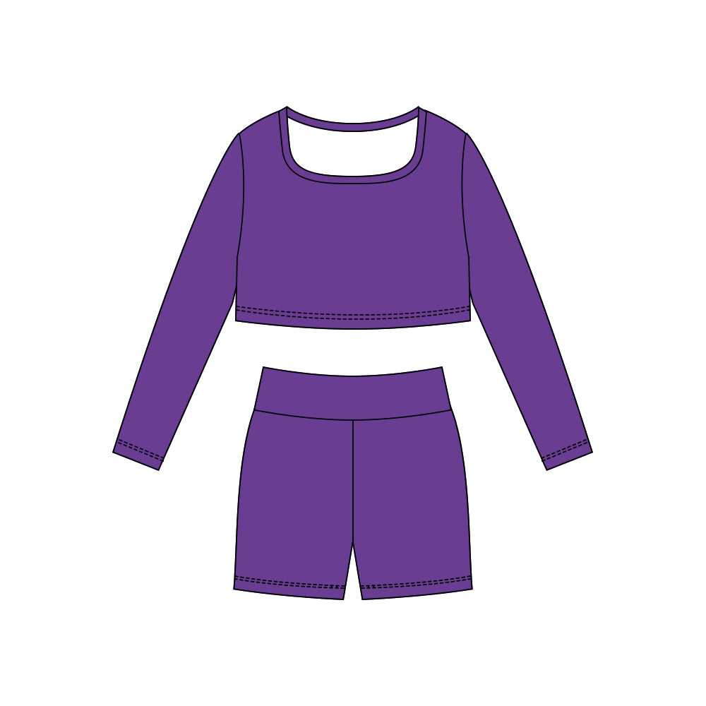 10.29 GLS0040 Pre order No Moq Yoga fabric Baby Girls Purple Long Sleeve Shirts Top Shorts Yoga Clothes Sets