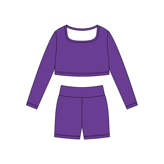 10.29 GLS0040 Pre order No Moq Yoga fabric Baby Girls Purple Long Sleeve Shirts Top Shorts Yoga Clothes Sets