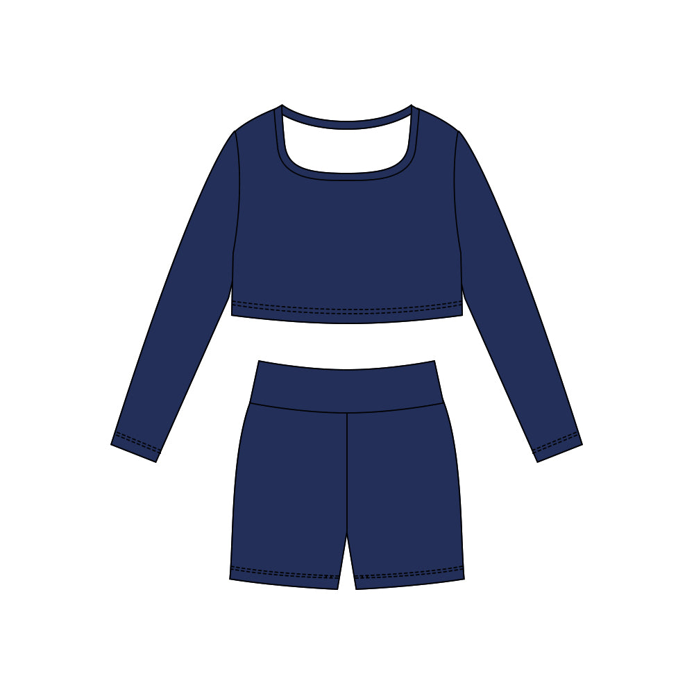 10.29 GLS0042 Pre order No Moq Yoga fabric Baby Girls Navy Long Sleeve Shirts Top Shorts Yoga Clothes Sets