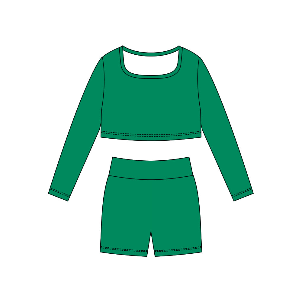 10.29 GLS0044 Pre order No Moq Yoga fabric Baby Girls Green Long Sleeve Shirts Top Shorts Yoga Clothes Sets