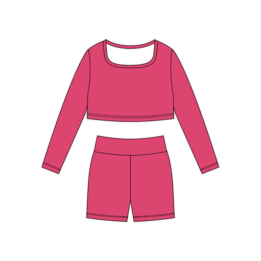 10.29 GLS0046 Pre order No Moq Yoga fabric Baby Girls Pink Long Sleeve Shirts Top Shorts Yoga Clothes Sets