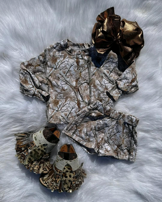 11.19 GLS0063 Pre order No Moq Baby Girls Southern Leaves Long Sleeve Top Shorts Clothes Sets