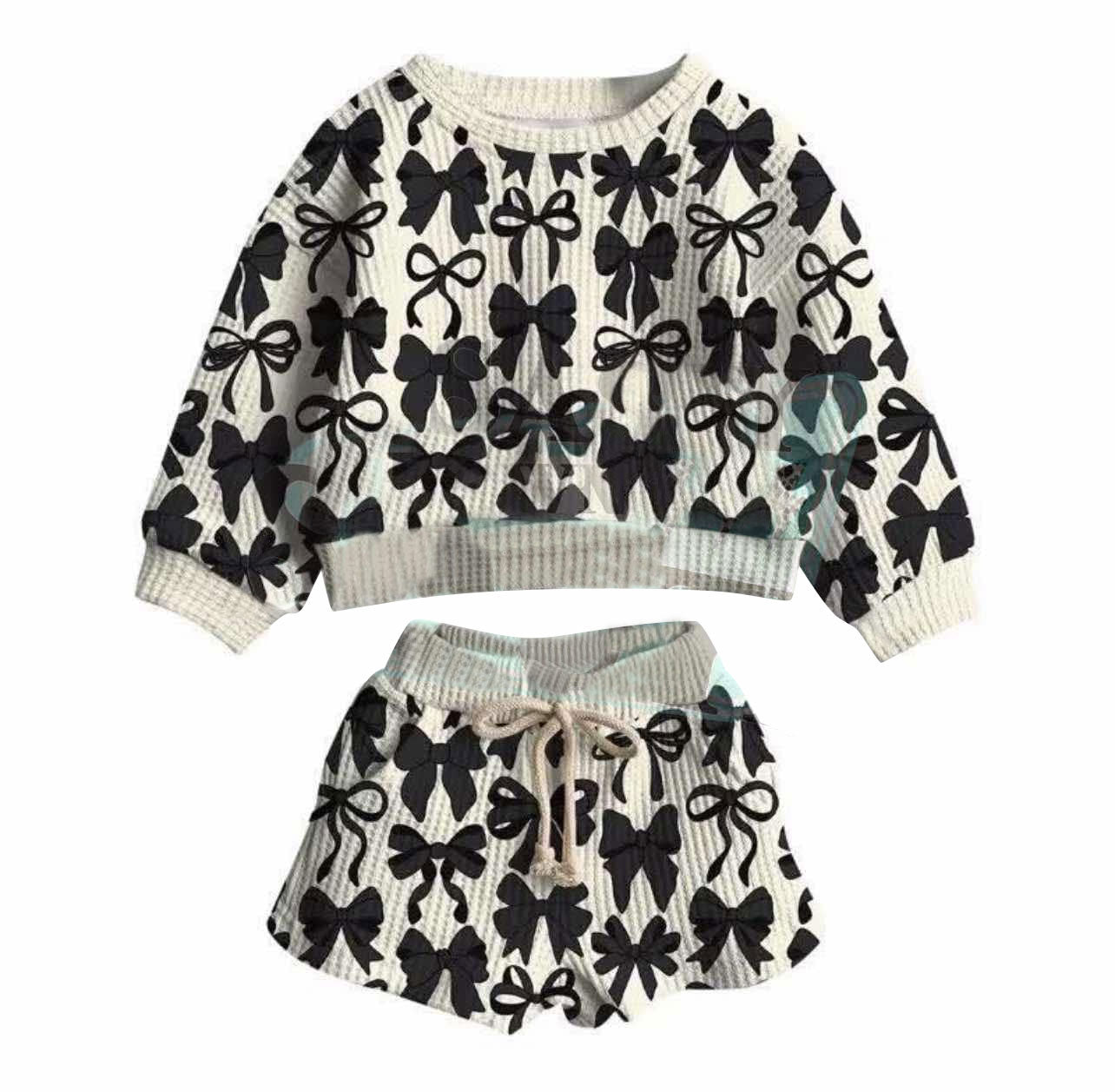 11.21 GLS0066 Pre order No Moq Baby Girls Black Bows Top Pockets Shorts Clothes Sets