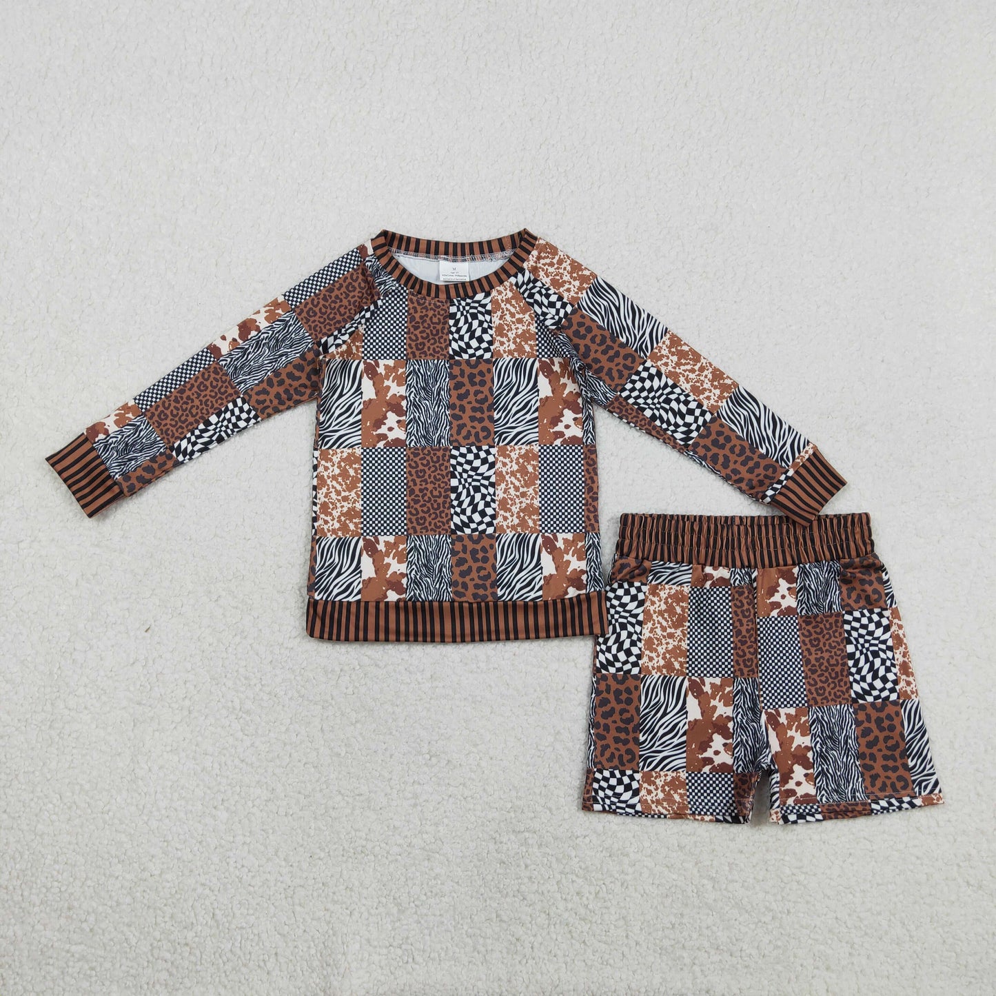 1.28 RTS NO MOQ （In stock）GLS0079 Baby Girls Leopard Cow Print Checked Top Shorts Western Clothes Sets