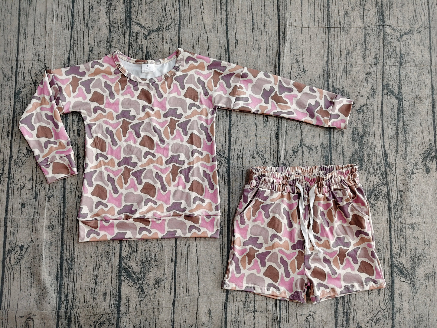 3.17 GLS0091 Sample No Moq Baby Girls Summer Fashion Long Sleeve Southern Camo Top Pockets Shorts Clothes Sets