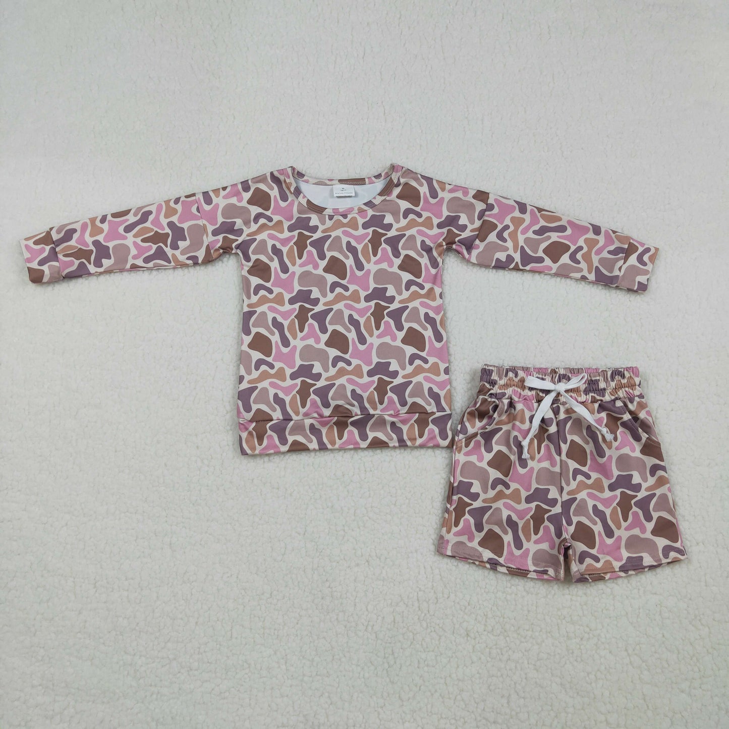 3.25 RTS NO MOQ （In stock）GLS0091 Kids Clothing for Baby Girls Long Sleeve Southern Camo Top Pockets Shorts Clothes Sets