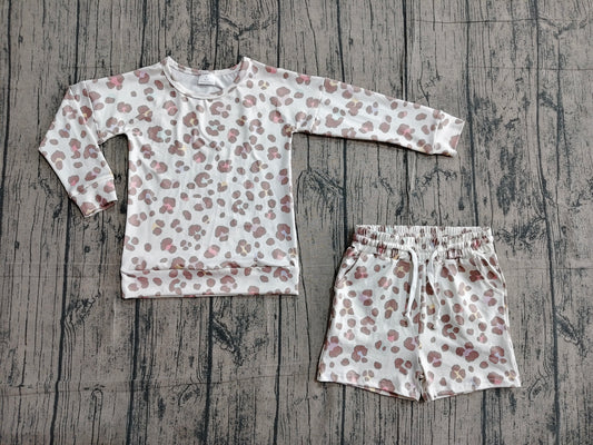 3.17 GLS0093 Sample No Moq Baby Girls Summer Fashion Long Sleeve Colorful Leopard Top Pockets Shorts Clothes Sets