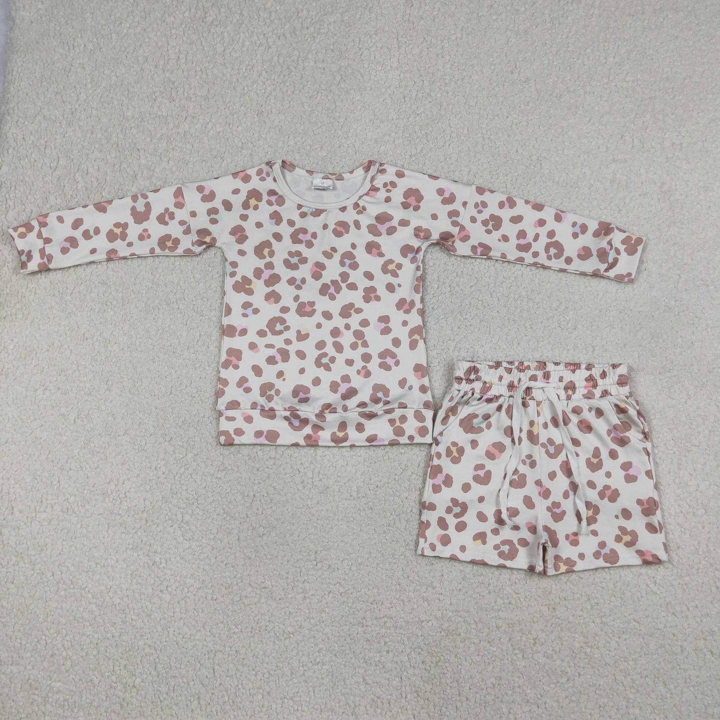 4.7 GLS0093 RTS NO MOQ （In stock ）Long sleeves leopard top shorts kids girls outfits