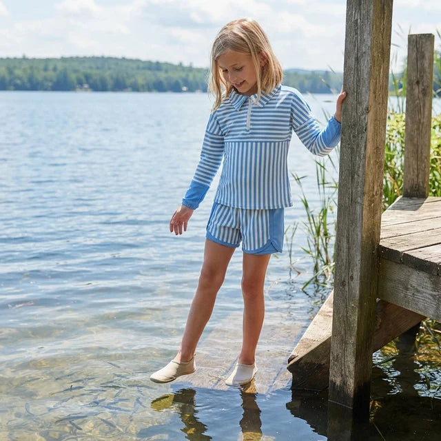 RTS NO MOQ （In stock）GLS0107(GT1716+SS0950) yoga fabric Baby Girls Hot Blue Stripe Zip Pullovers Shorts Yoga Active Clothes Sets