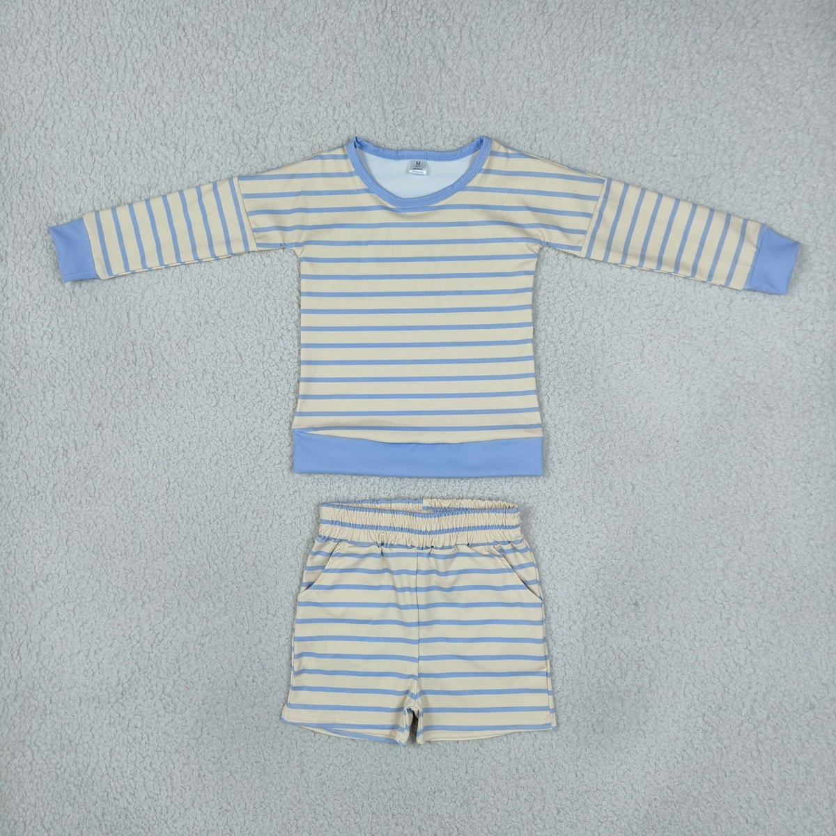 RTS NO MOQ Sibling yoga fabric Baby Girls Striped Long Sleeve Top And Pocket Shorts Yoga Outfit