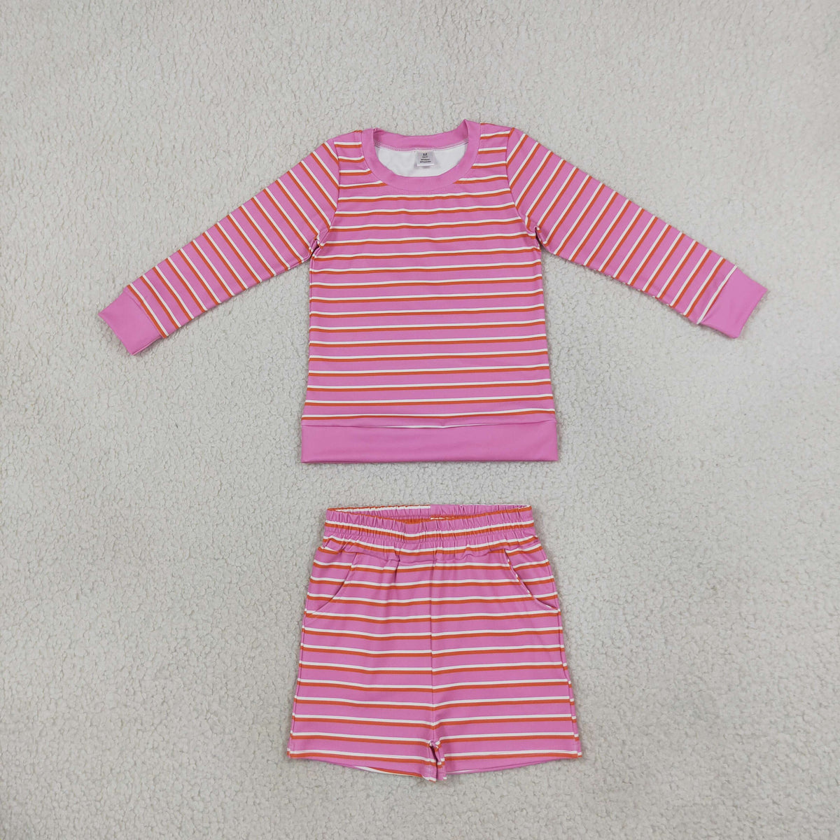 RTS NO MOQ Sibling yoga fabric Baby Girls Striped Long Sleeve Top Shorts Yoga Set