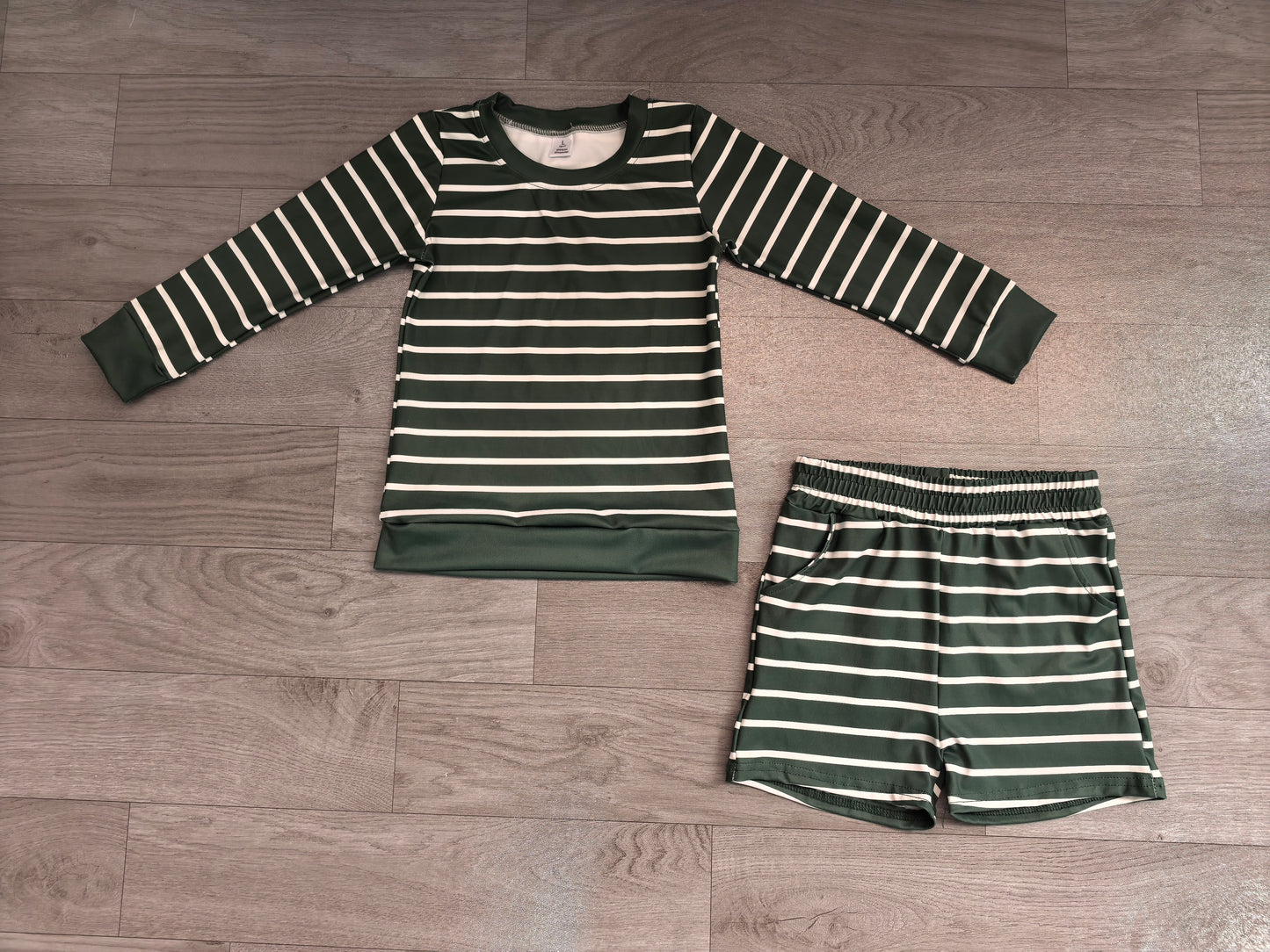 GLS0128 Sample No Moq yoga fabric Baby Girls Green Stripe Shirt Top Short Yoga Active Clothes Set