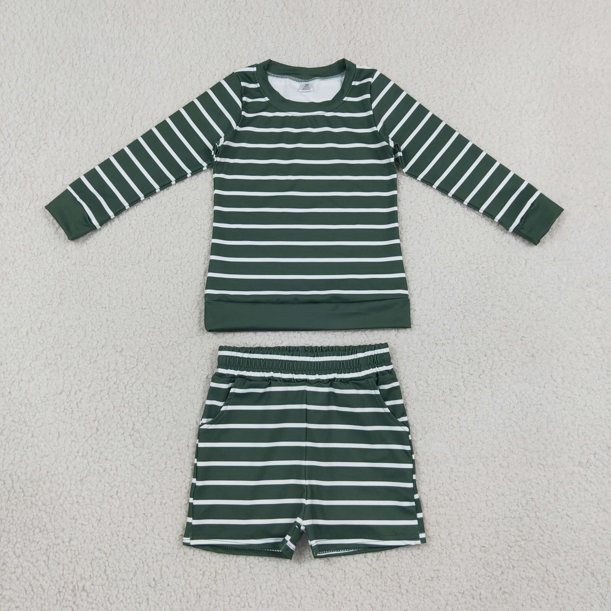RTS NO MOQ Sibling yoga fabric Baby Girls Striped Long Sleeve Top Shorts Yoga Set