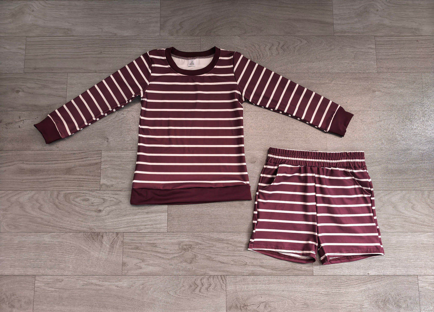 GLS0130 Sample No Moq yoga fabric Baby Girls Maroon Stripe Shirt Top Short Yoga Active Clothes Set