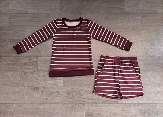 GLS0130 Sample No Moq yoga fabric Baby Girls Maroon Stripe Shirt Top Short Yoga Active Clothes Set
