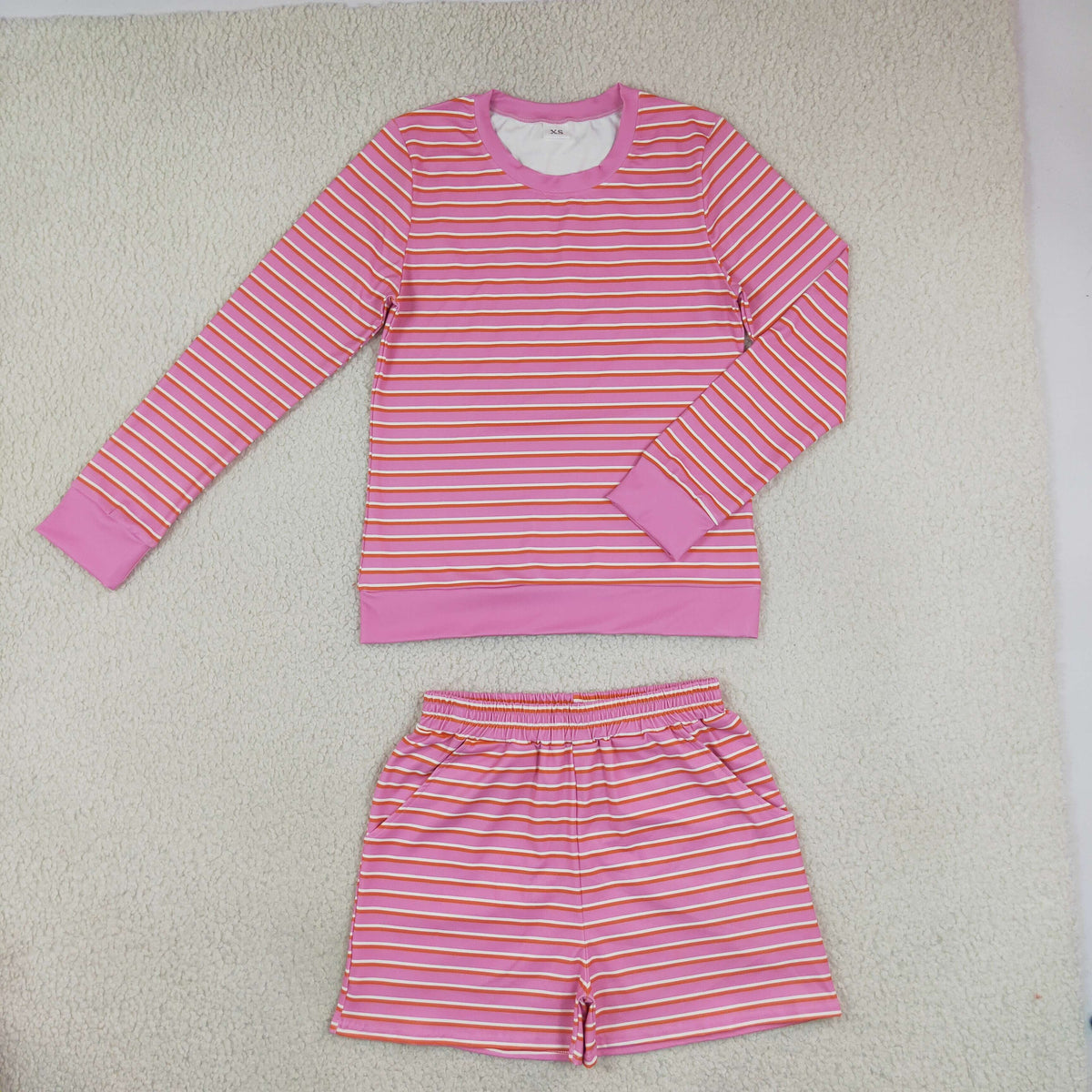 RTS NO MOQ （In stock） yoga fabric GLS0139 Adult Women Pink Stripe Shirt Top Short Yoga Active Clothes Set