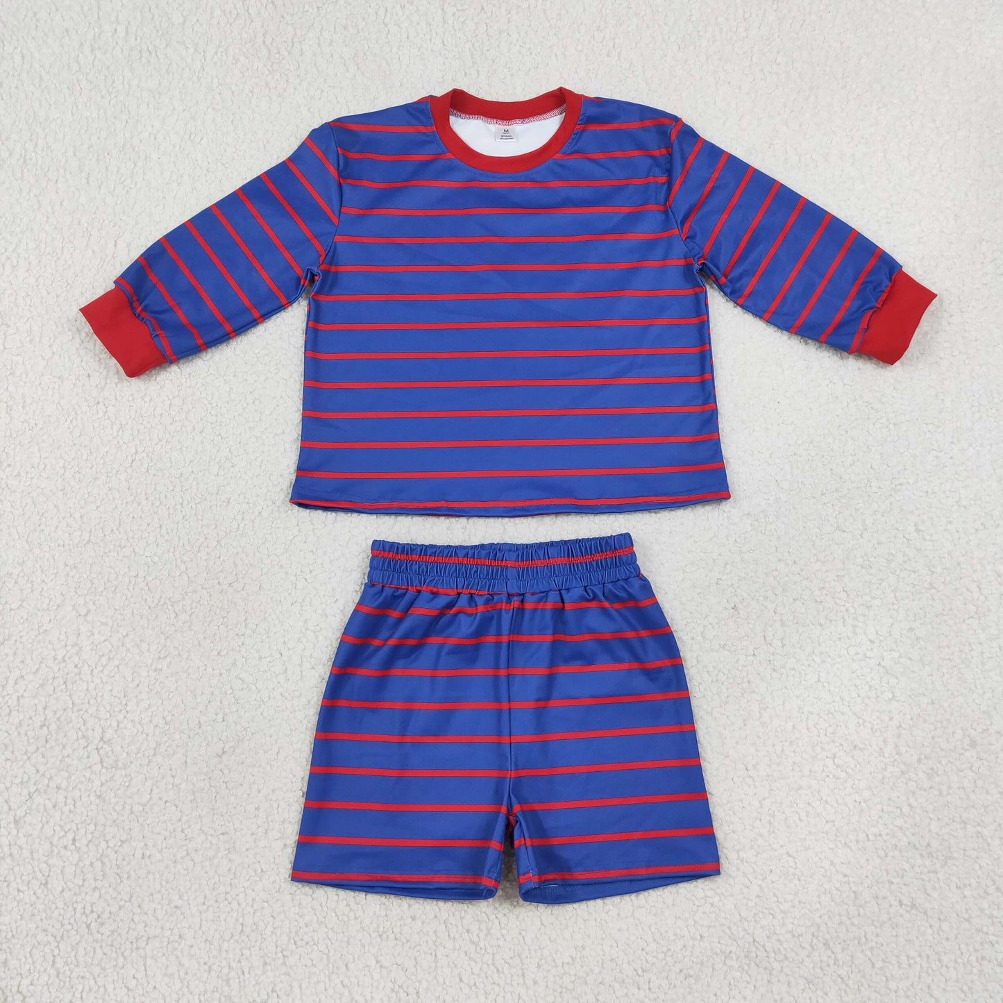 RTS NO MOQ （In stock）yoga fabric GLS0157 Yoga Baby Girls Red Blue Stripe Shirt Top Shorts Ki