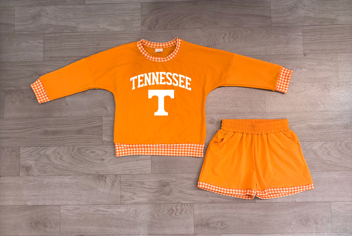 GLS0163 Sample No Moq Baby Boys Vinyl Tennessee Long Sleeve Top Short Team Clothes Set