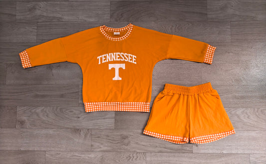 GLS0163 Sample No Moq Baby Boys Vinyl Tennessee Long Sleeve Top Short Team Clothes Set