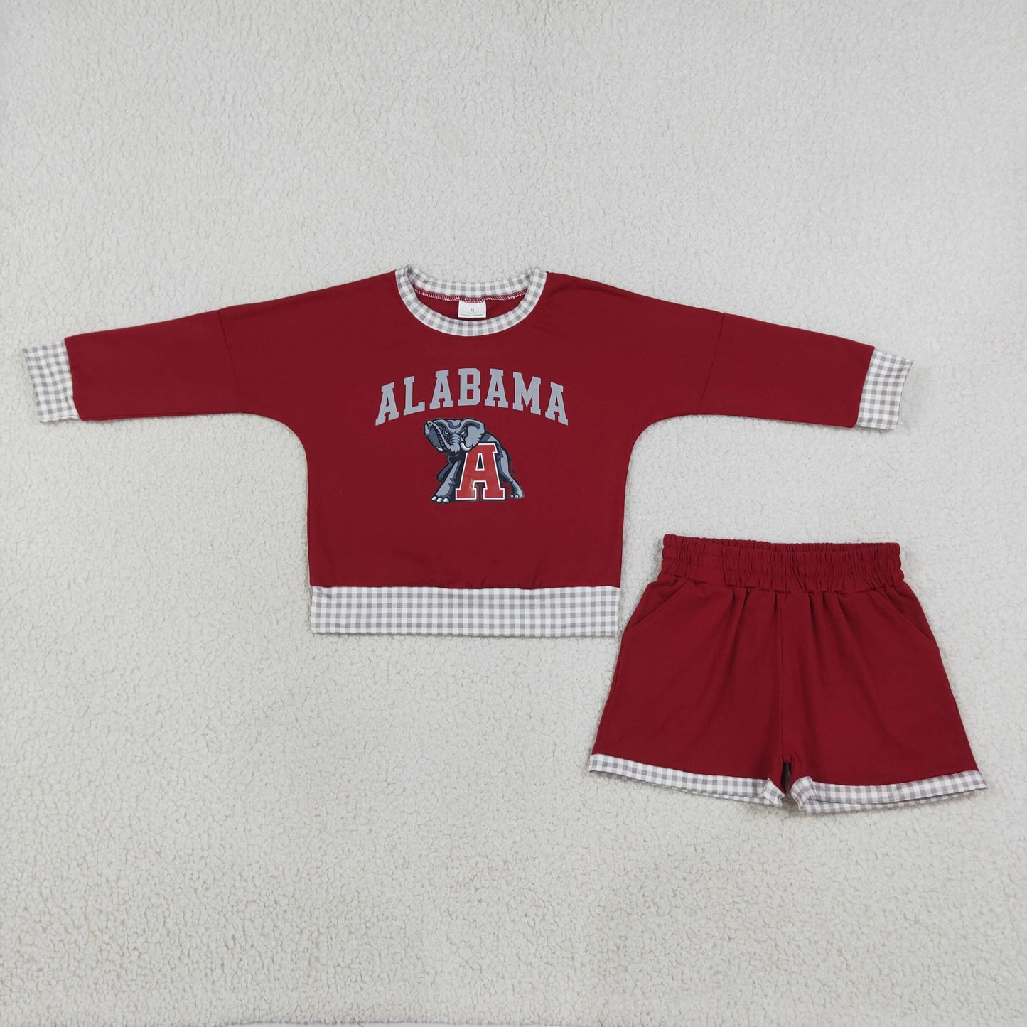 RTS NO MOQ （In stock） GLS0165 Baby Girls Vinyl Alabama Long Sleeve Top Short Team Clothes Sets