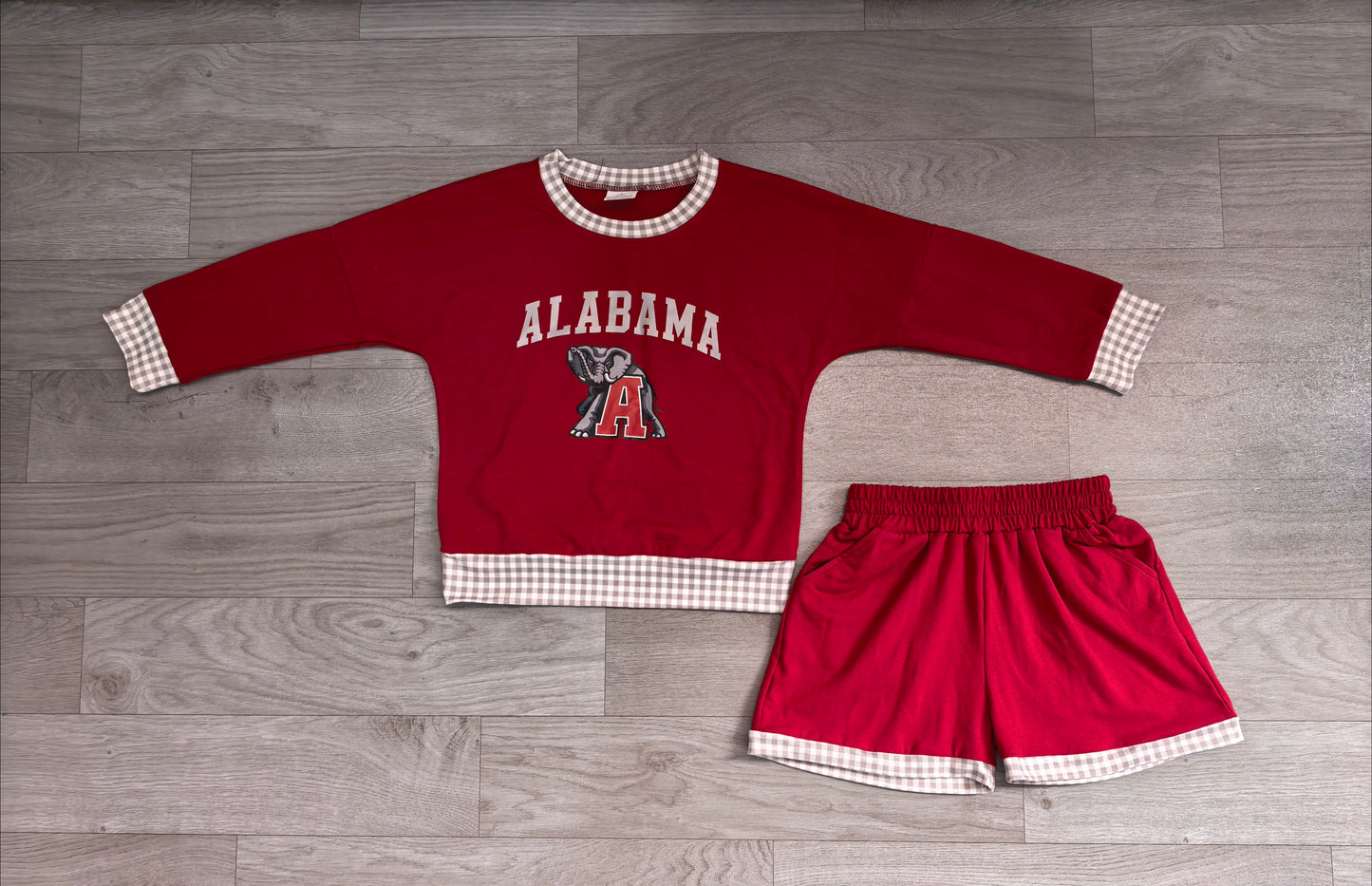 GLS0165 Sample No Moq Baby Boys Vinyl Alabama Long Sleeve Top Short Team Clothes Set