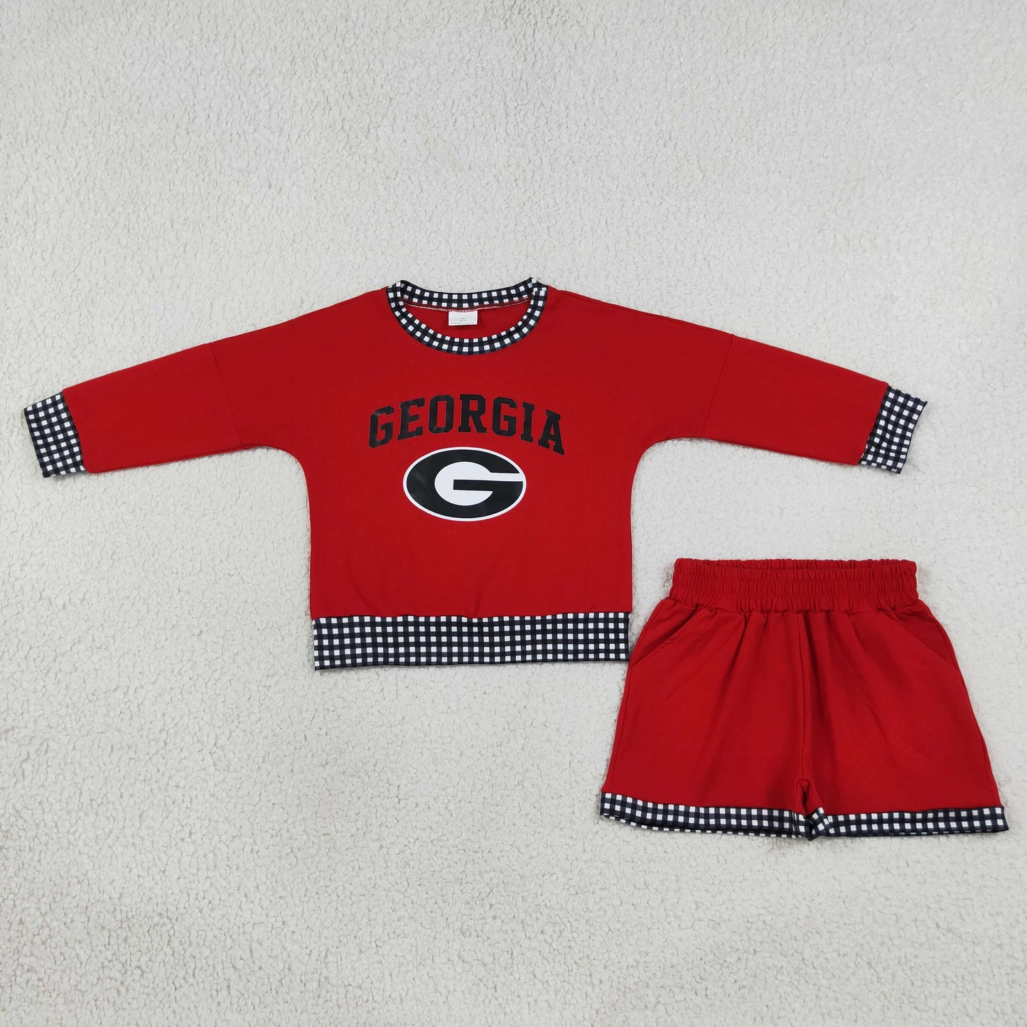 RTS NO MOQ （In stock） GLS0168 Baby Boys Red Long Sleeve Top Short Team Casual Outfit