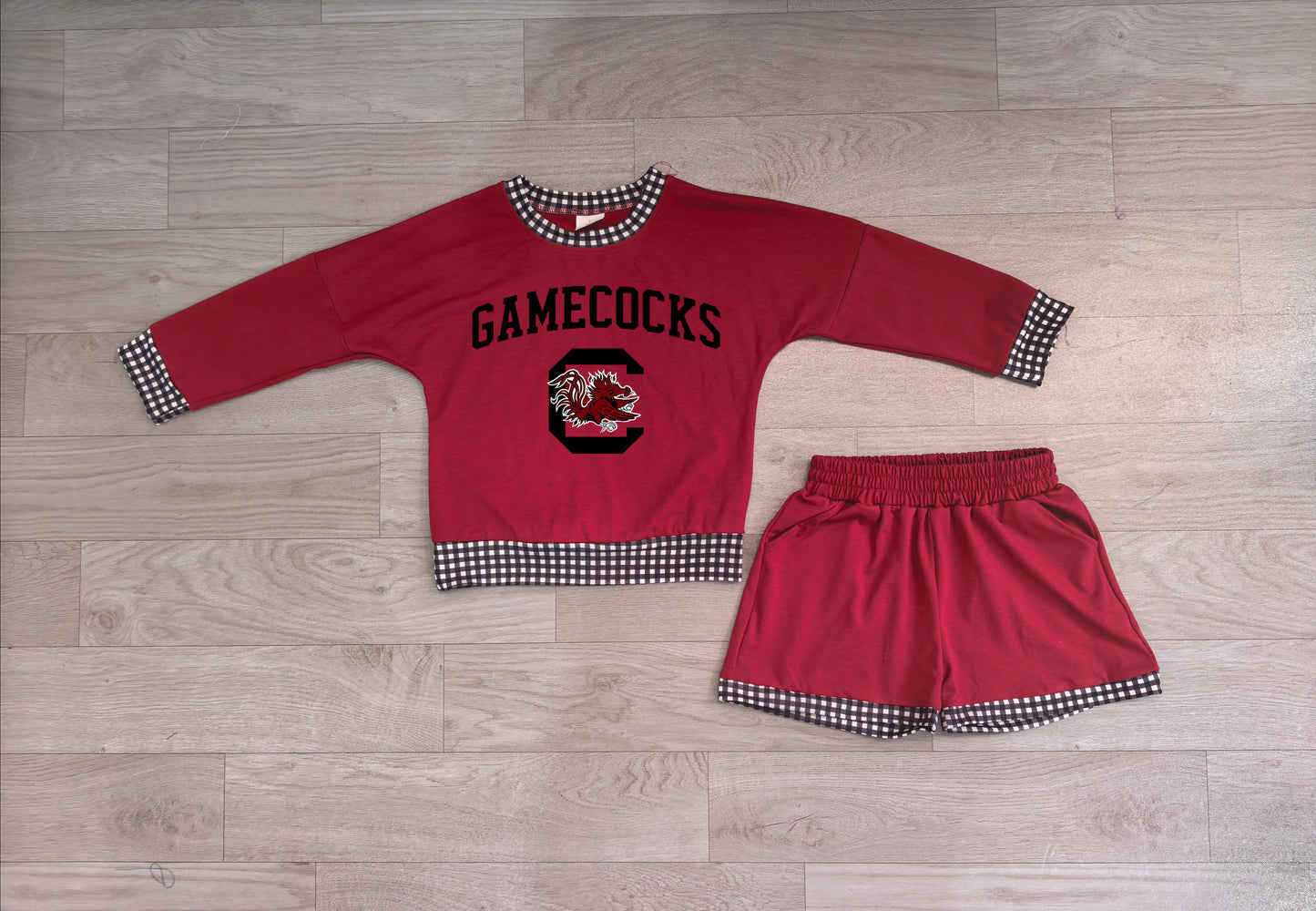 GLS0169 Sample No Moq Baby Boys Vinyl Arkansas Long Sleeve Top Short Team Clothes Set