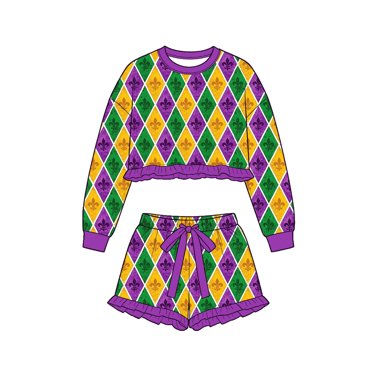 (Preorder new) No moq Baby Girls Ruffle Long Sleeve Crop Top And Ruffle Shorts Set