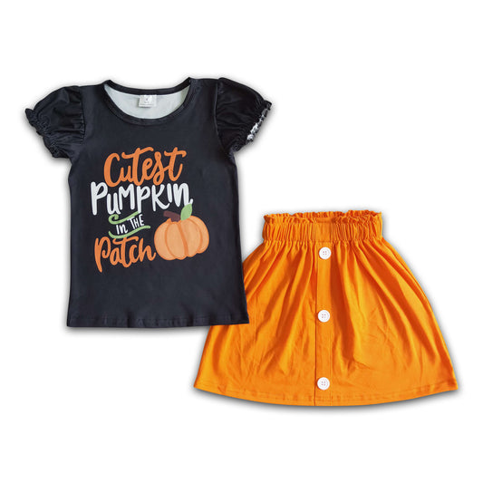 GSD0106  Baby Girls Skirt Sets Cutest pumpkin in the patch baby girls black top skirt sets