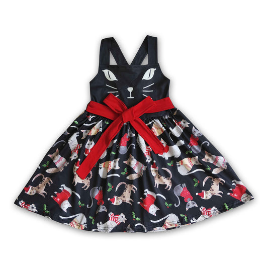 GSD0140  Baby girls cat cartoon black dresses