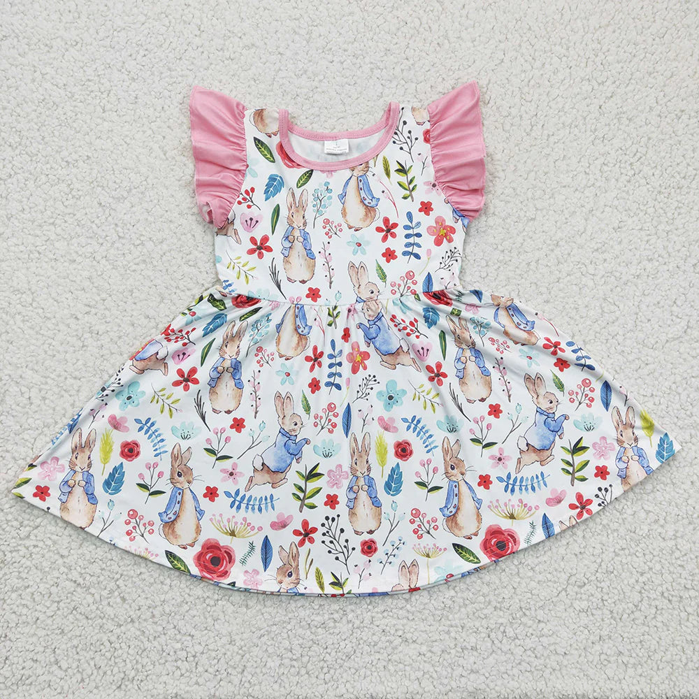 12.26 RTS Sibling Baby Girls Easter Flower Rabbit Rompers Dresses Suits