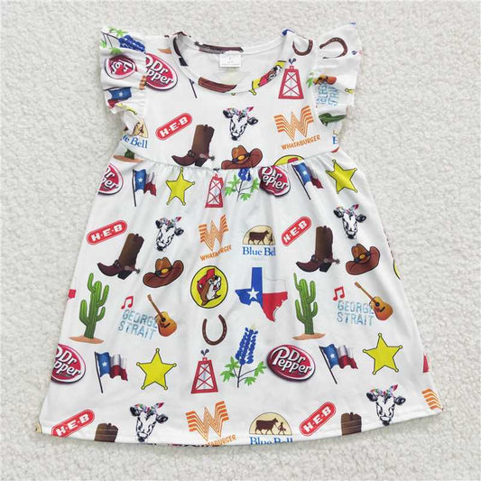 USA Warehouse (IN STOCK)GSD0260 Baby Girls Dress with Cactus Boots And Flutter Sleeves Children's Clothing for Girls