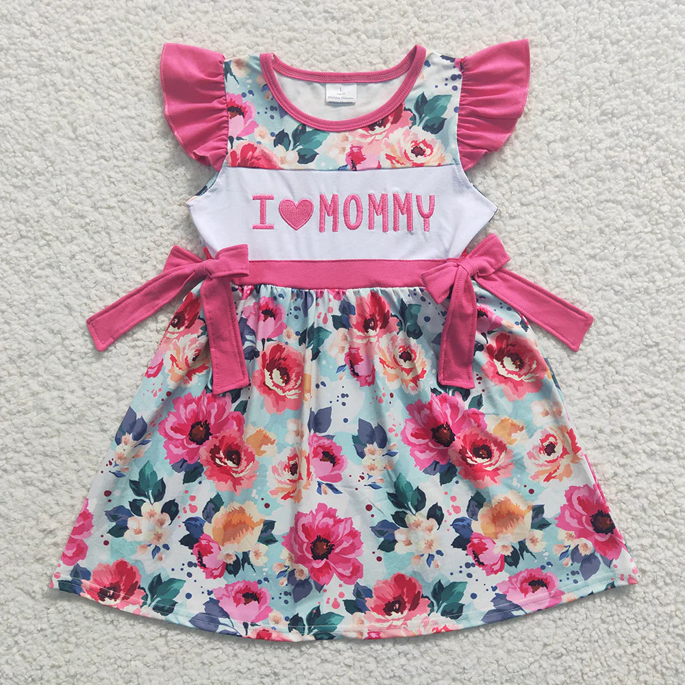 2.5 RTS Sibling Baby Girls I Love Mom Pink Floral Rompers Dresses