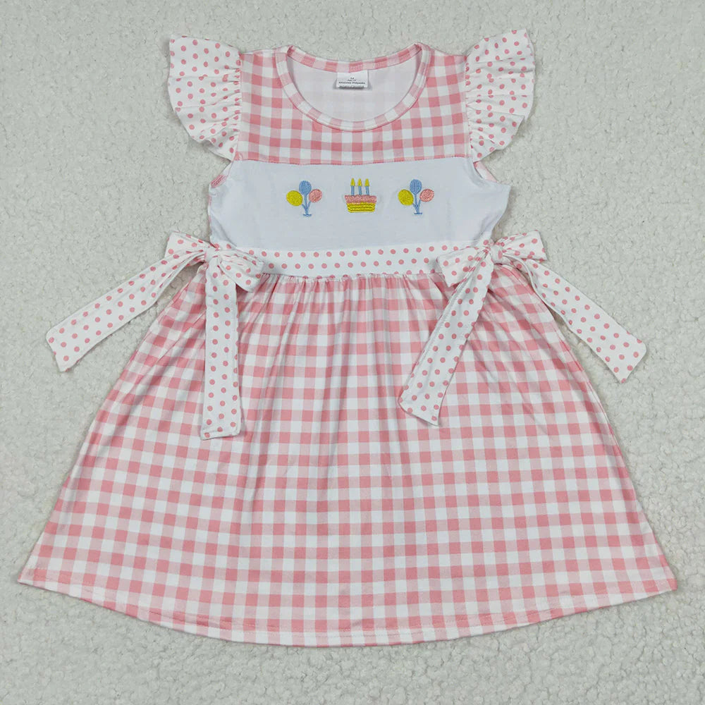 1.13 RTS Sibling Baby Girls Birthday Flutter Sleeve Bows Rompers Dresses