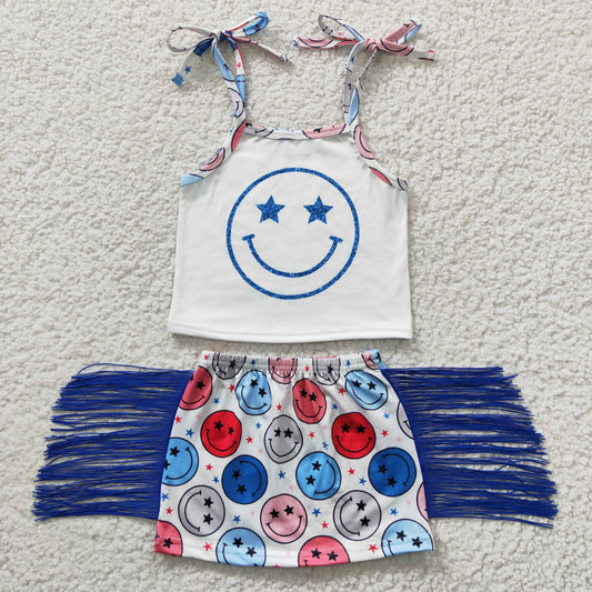 GSD0325 Sales New RTS No Moq Promotion Sleeveless top tassels skirt baby girls clothes